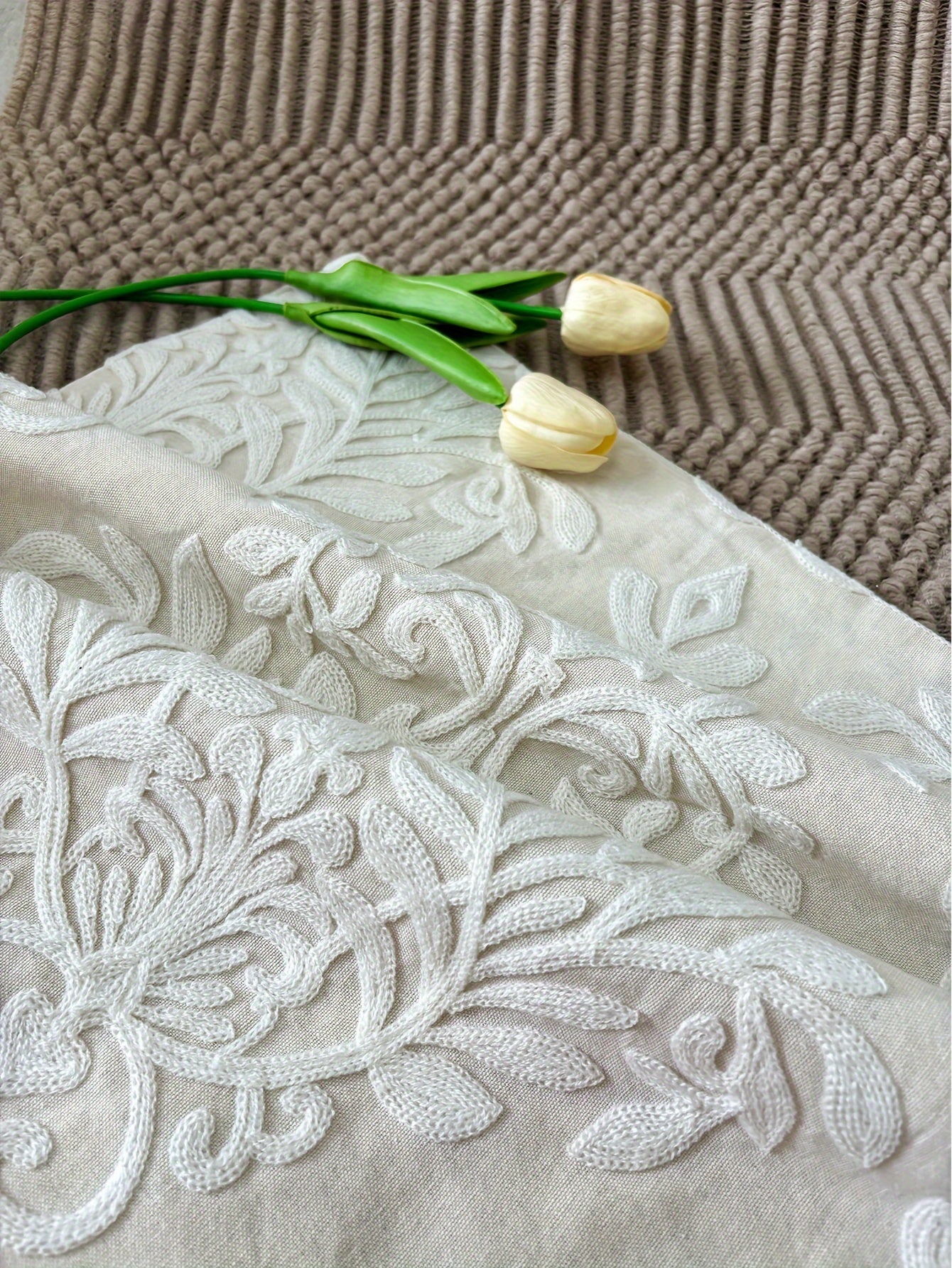 Contemporary Embroidered Floral Throw Pillow Cover