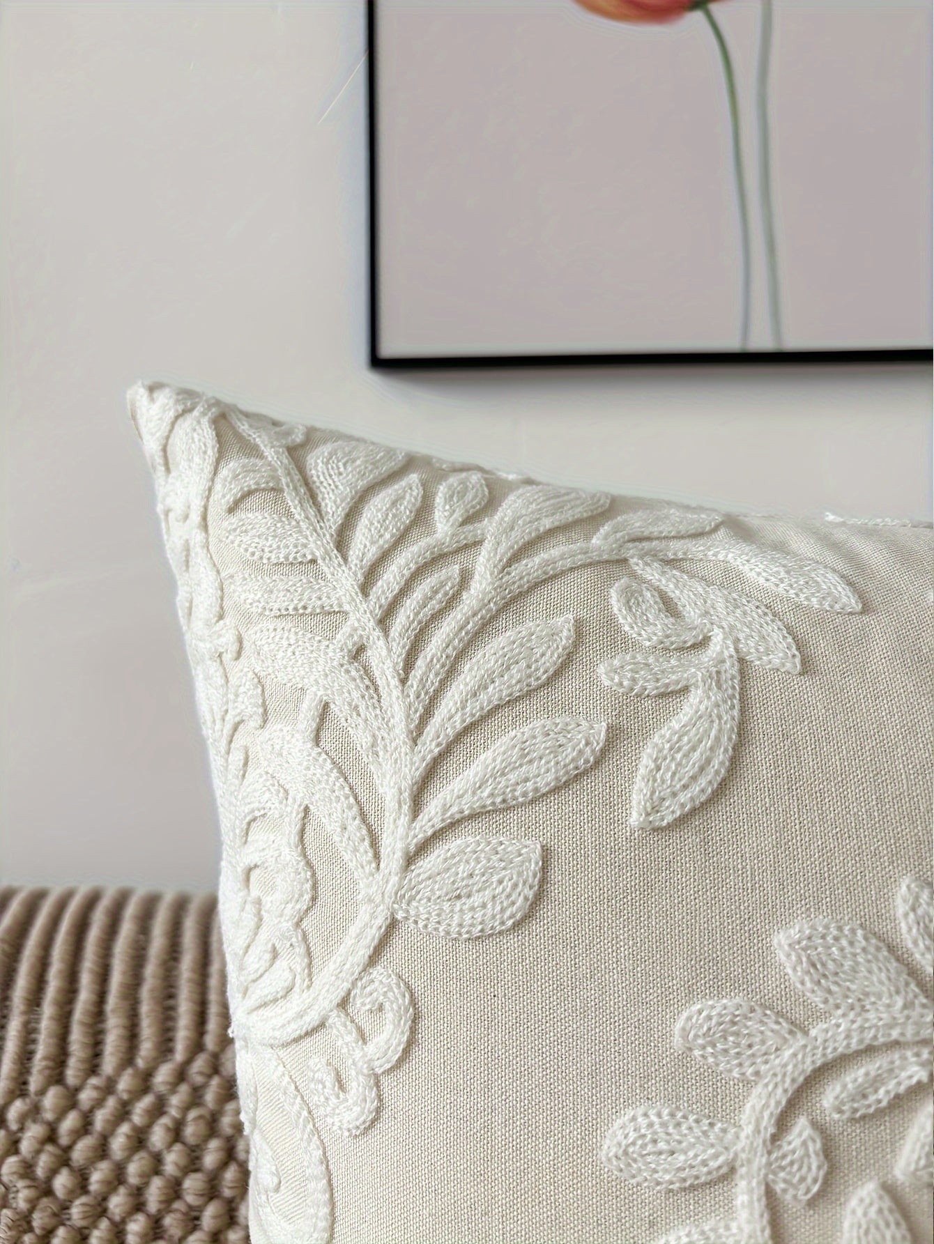 Contemporary Embroidered Floral Throw Pillow Cover