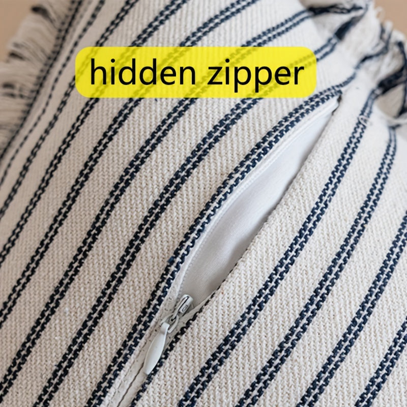 2 Pcs/Set Linen and Cotton Stripe Pattern with Hand-made Tassels Throw Pllow Cover