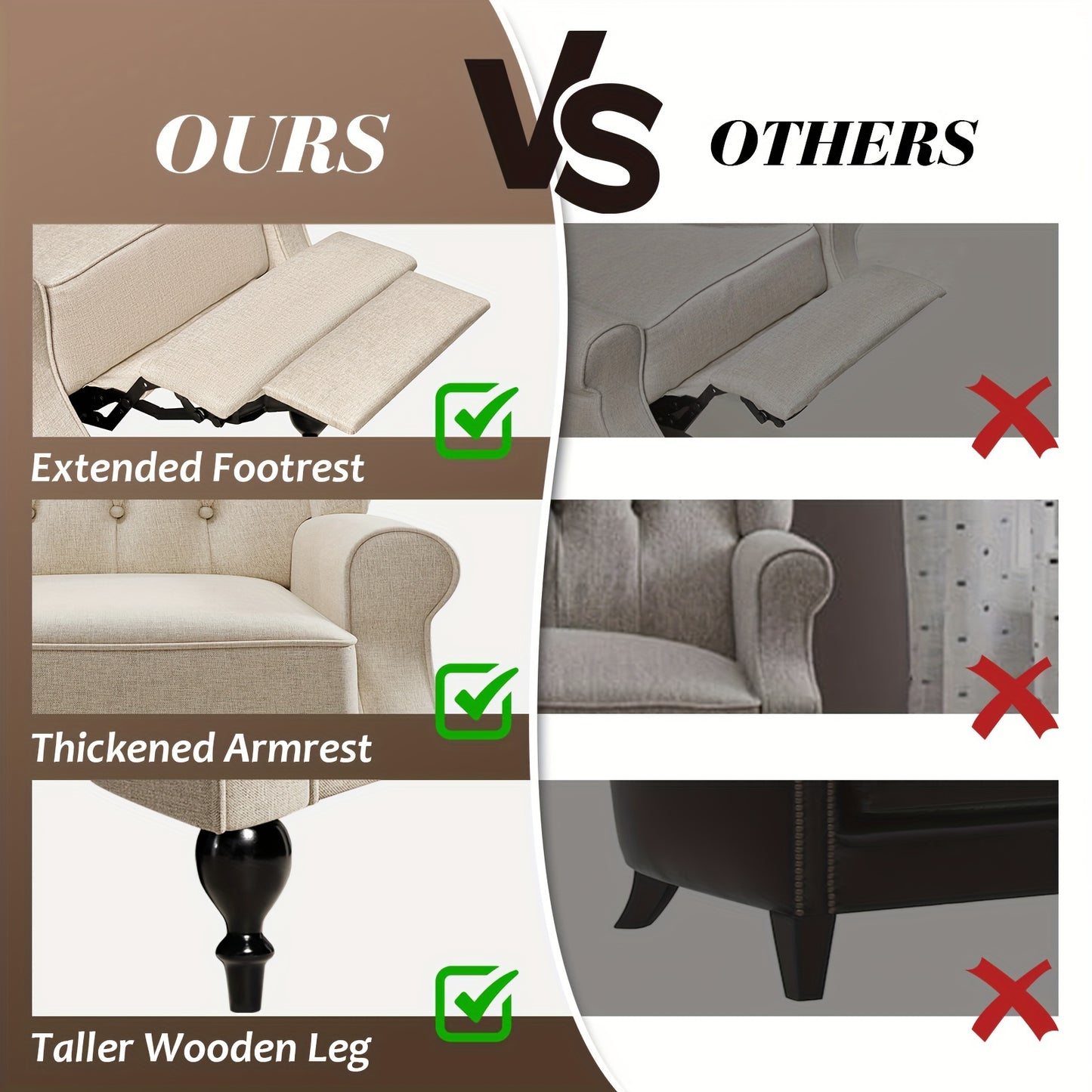 Luxurious Beige Tufted Wingback Recliner Chair