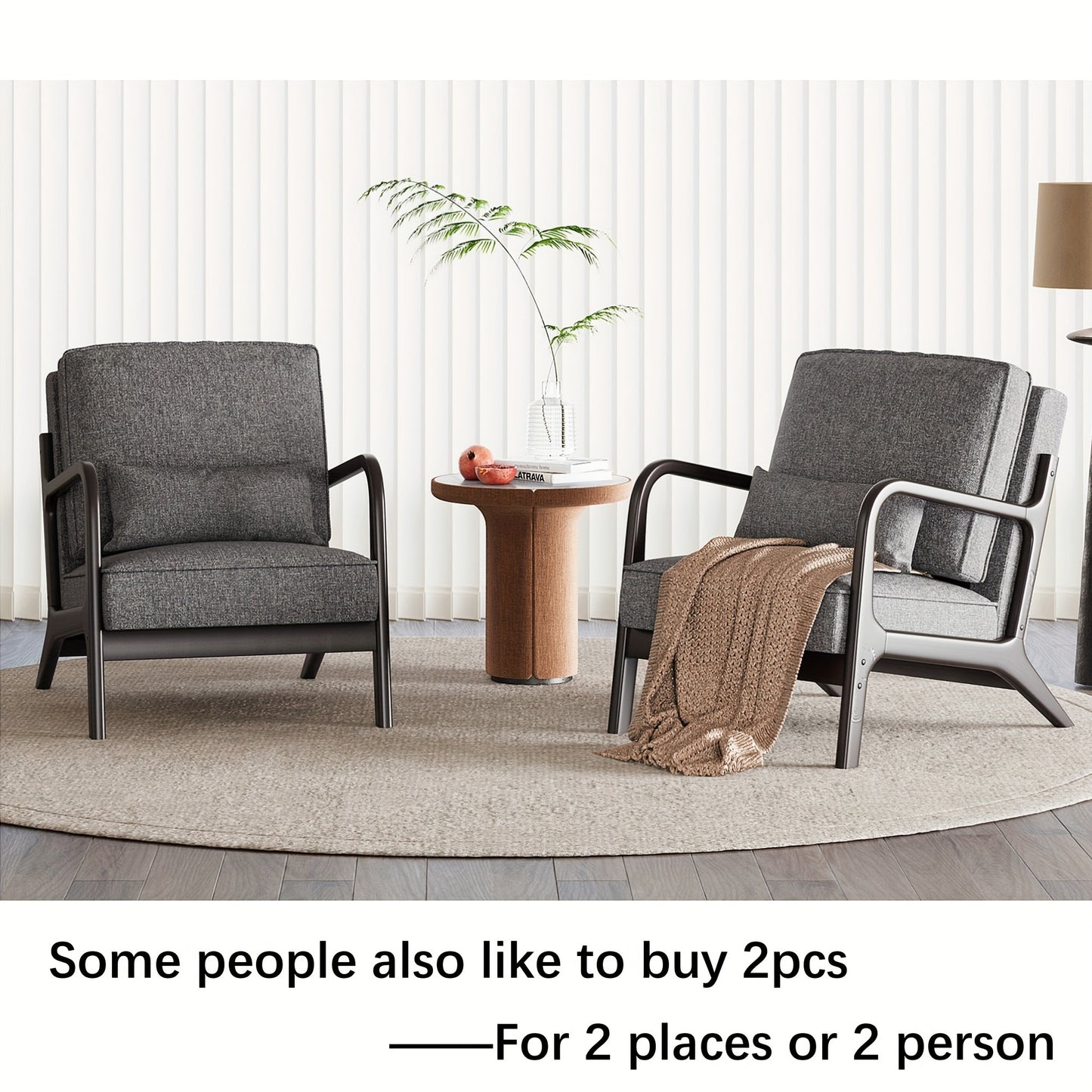 Modern Mid-Century Linen Solid Wood Upholstered Armchair Accent Chair