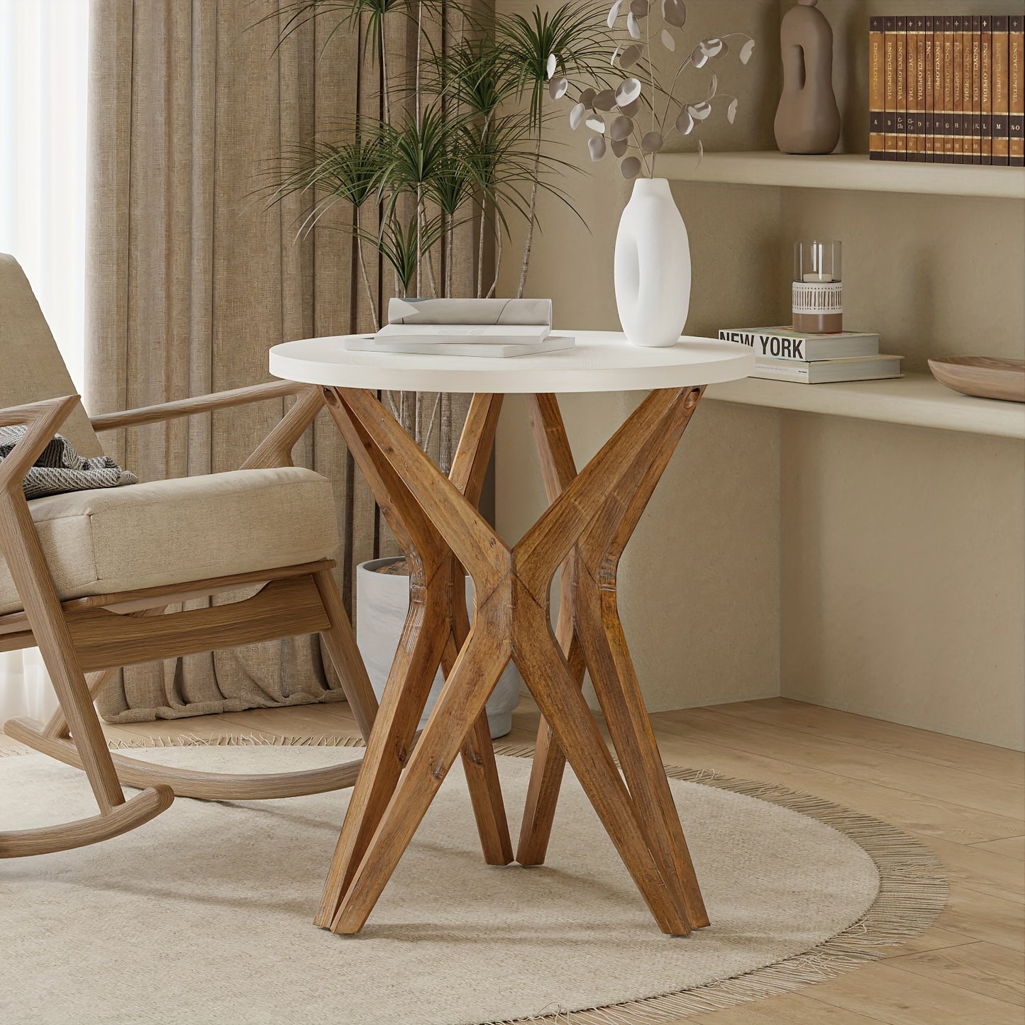 Rustic Round Pedestal End Table