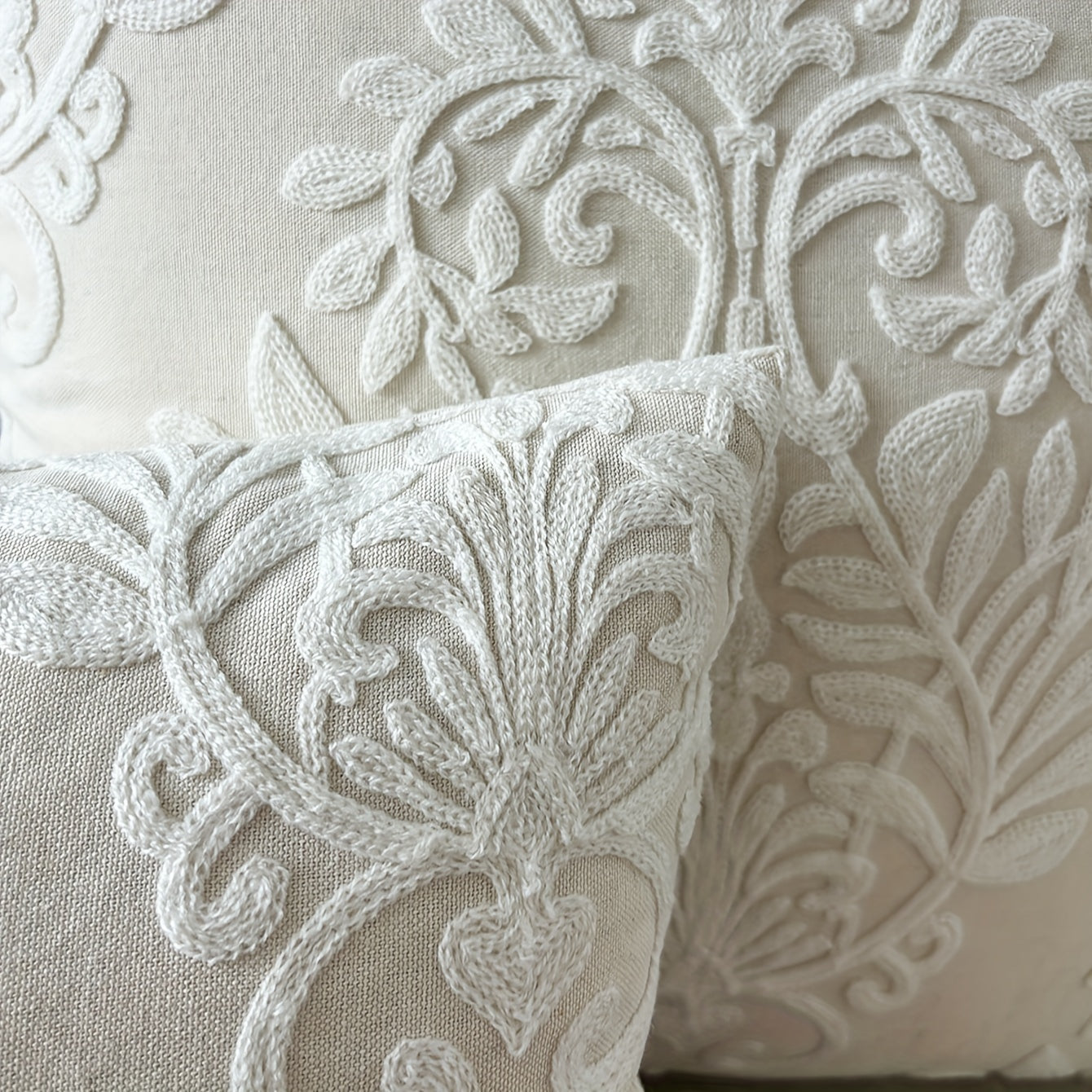 Contemporary Embroidered Floral Throw Pillow Cover