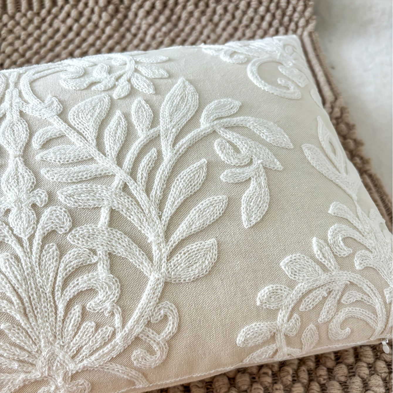 Contemporary Embroidered Floral Throw Pillow Cover