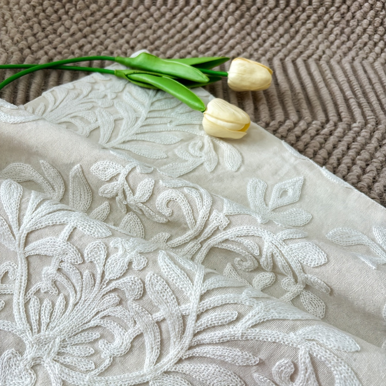 Contemporary Embroidered Floral Throw Pillow Cover
