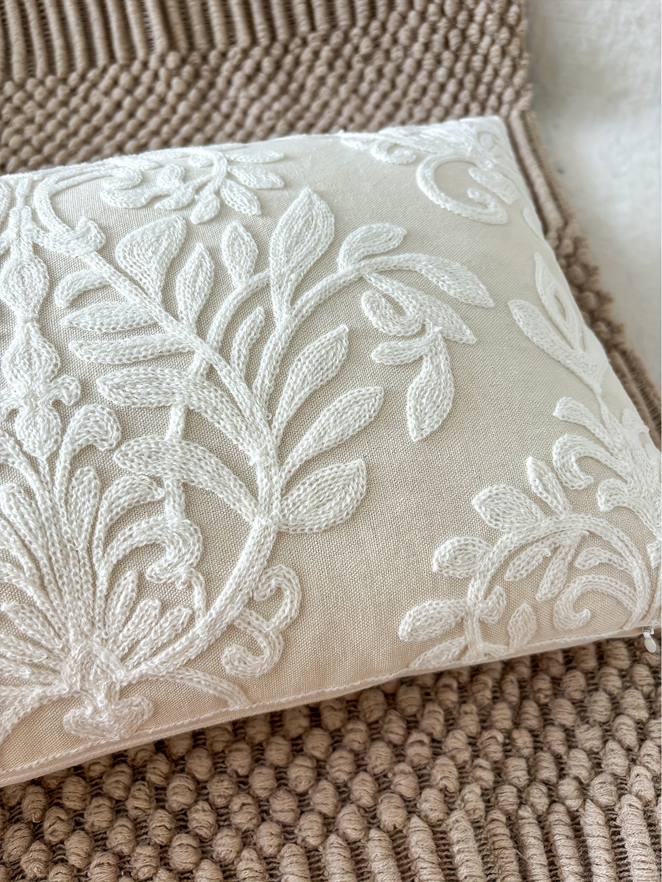 Contemporary Embroidered Floral Throw Pillow Cover