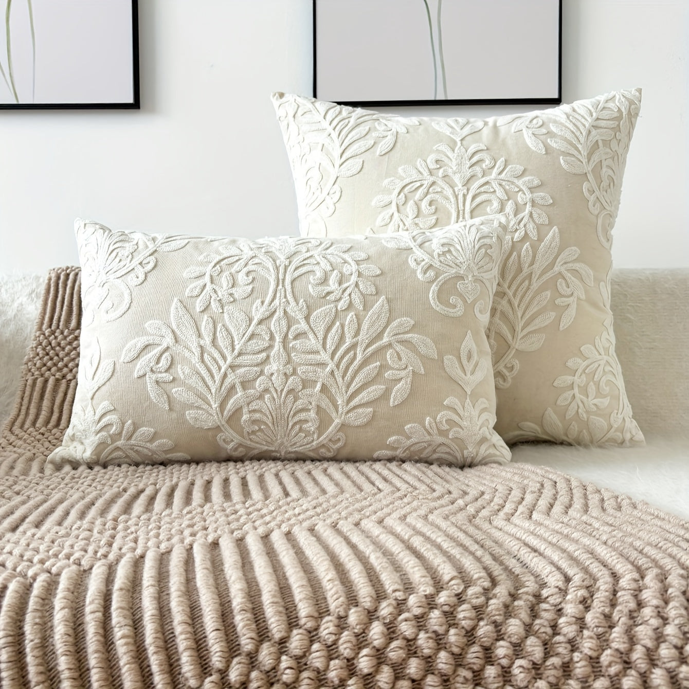 Contemporary Embroidered Floral Throw Pillow Cover
