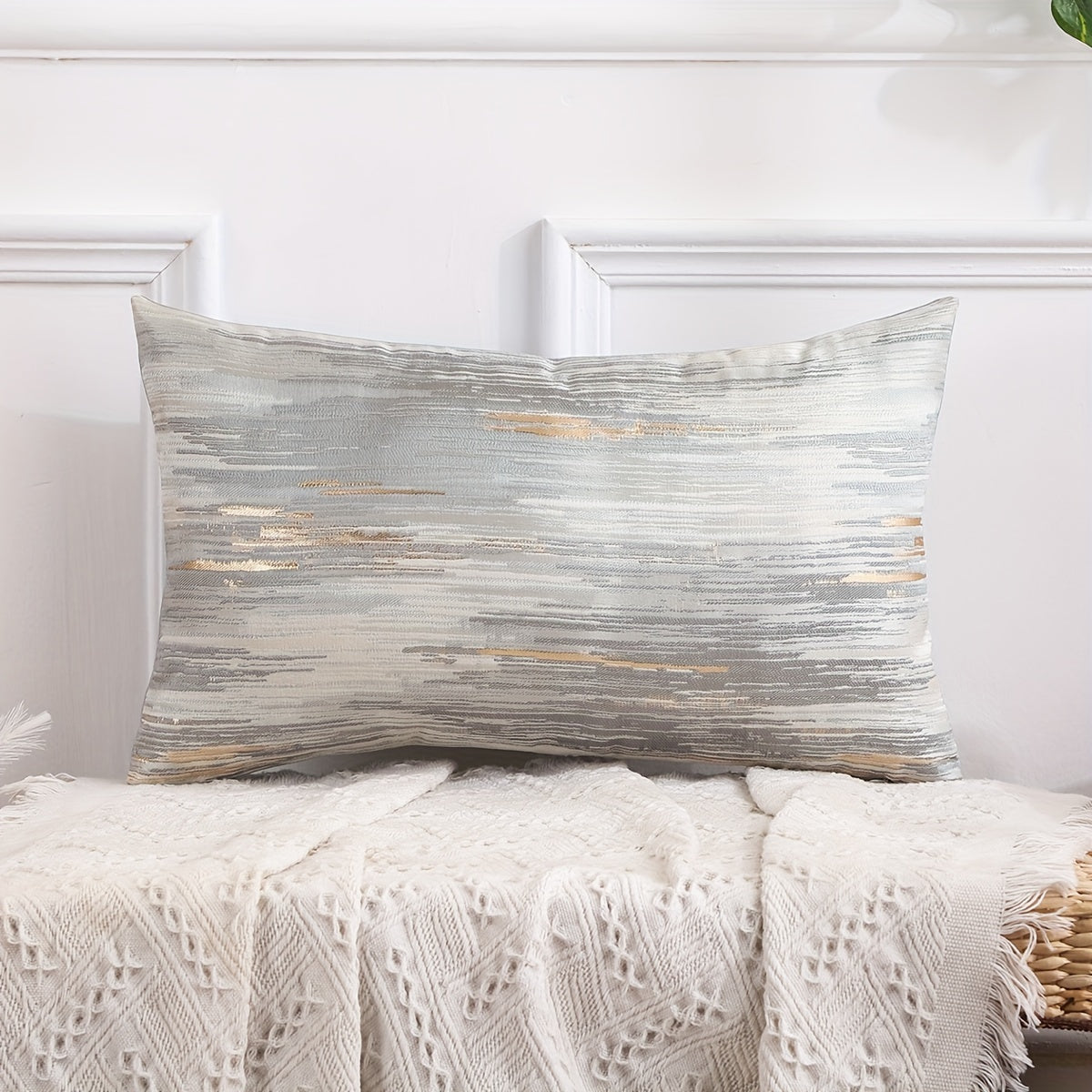 Golden Silk Stripe Jacquard Throw Pillow Covers.