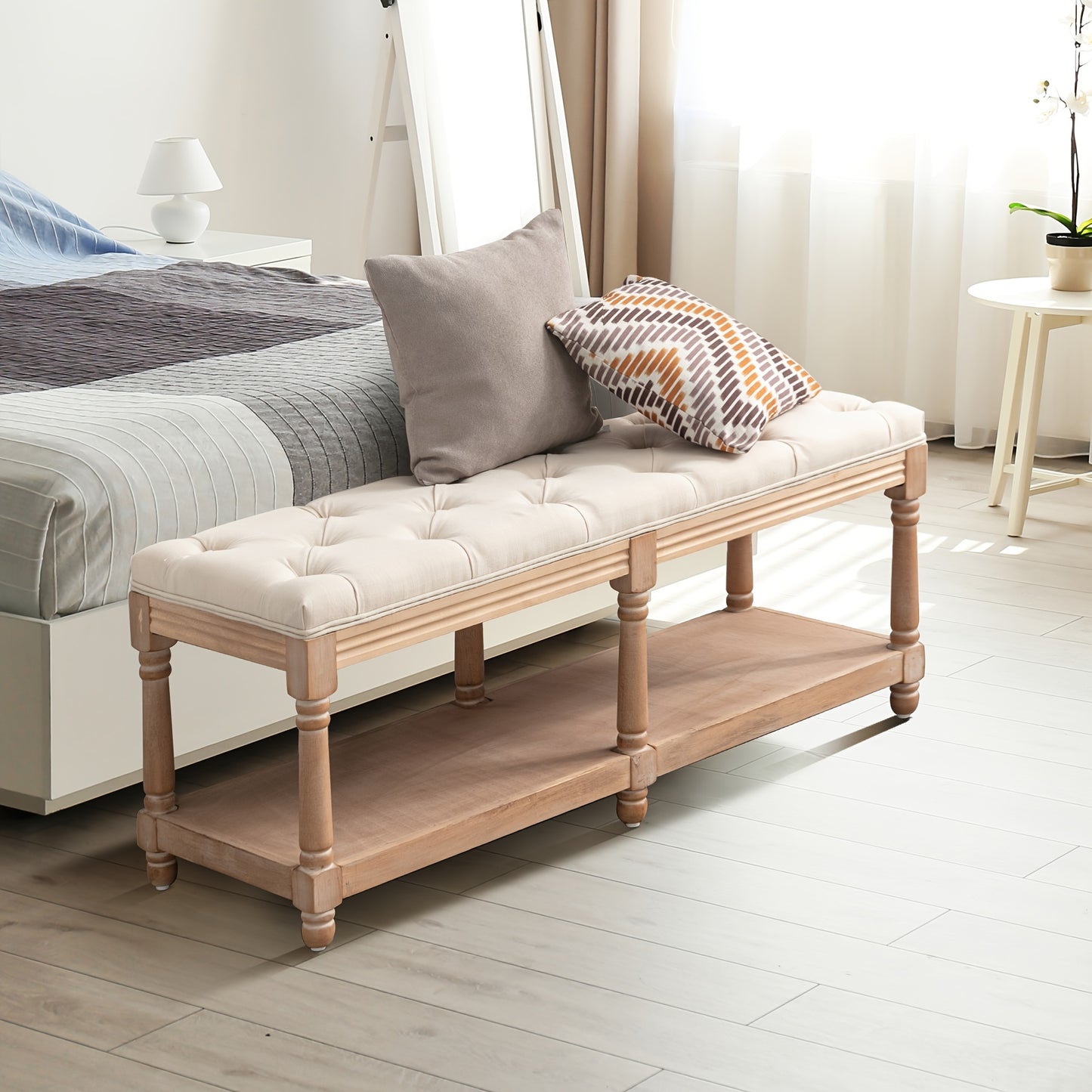 Rustic upholstered bench
