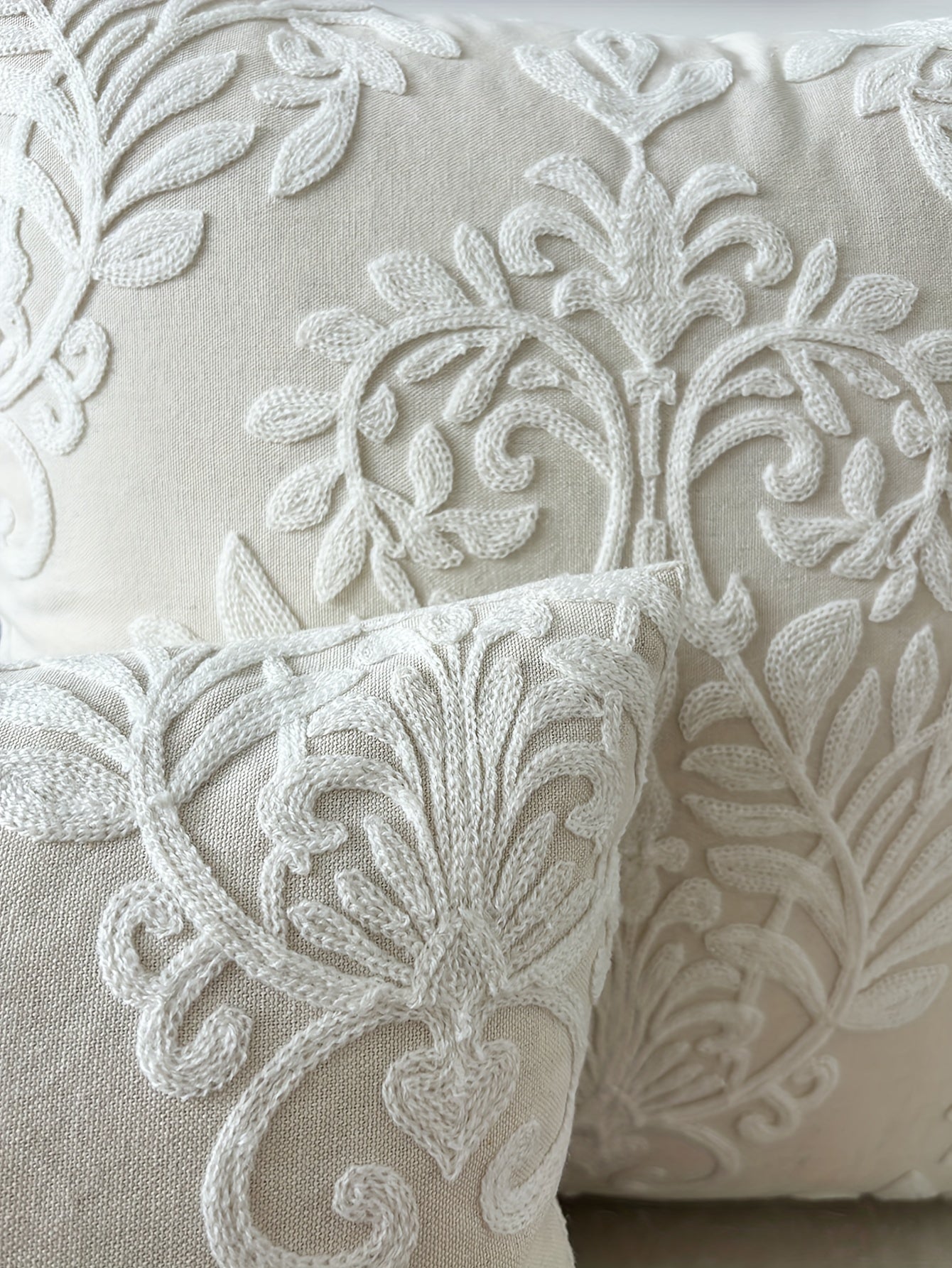 Contemporary Embroidered Floral Throw Pillow Cover