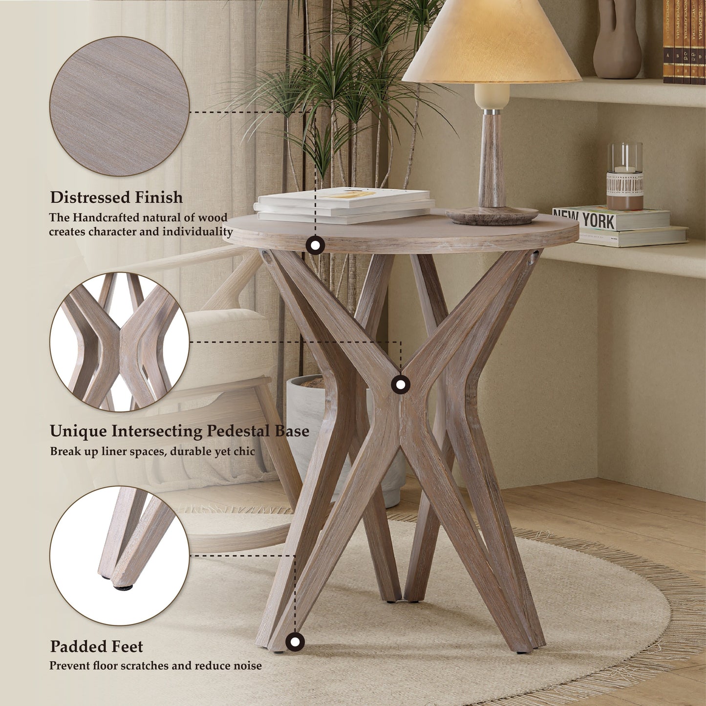 Rustic Round Pedestal End Table