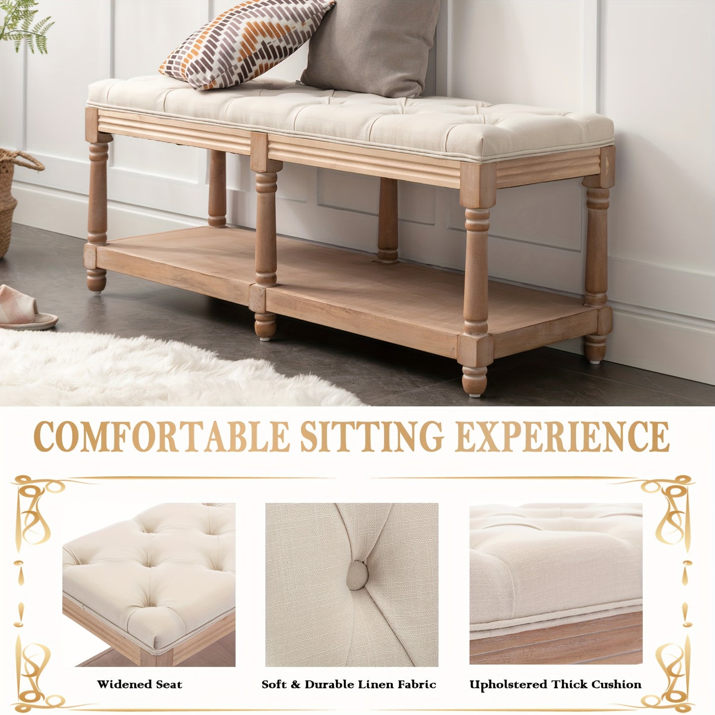 Rustic upholstered bench