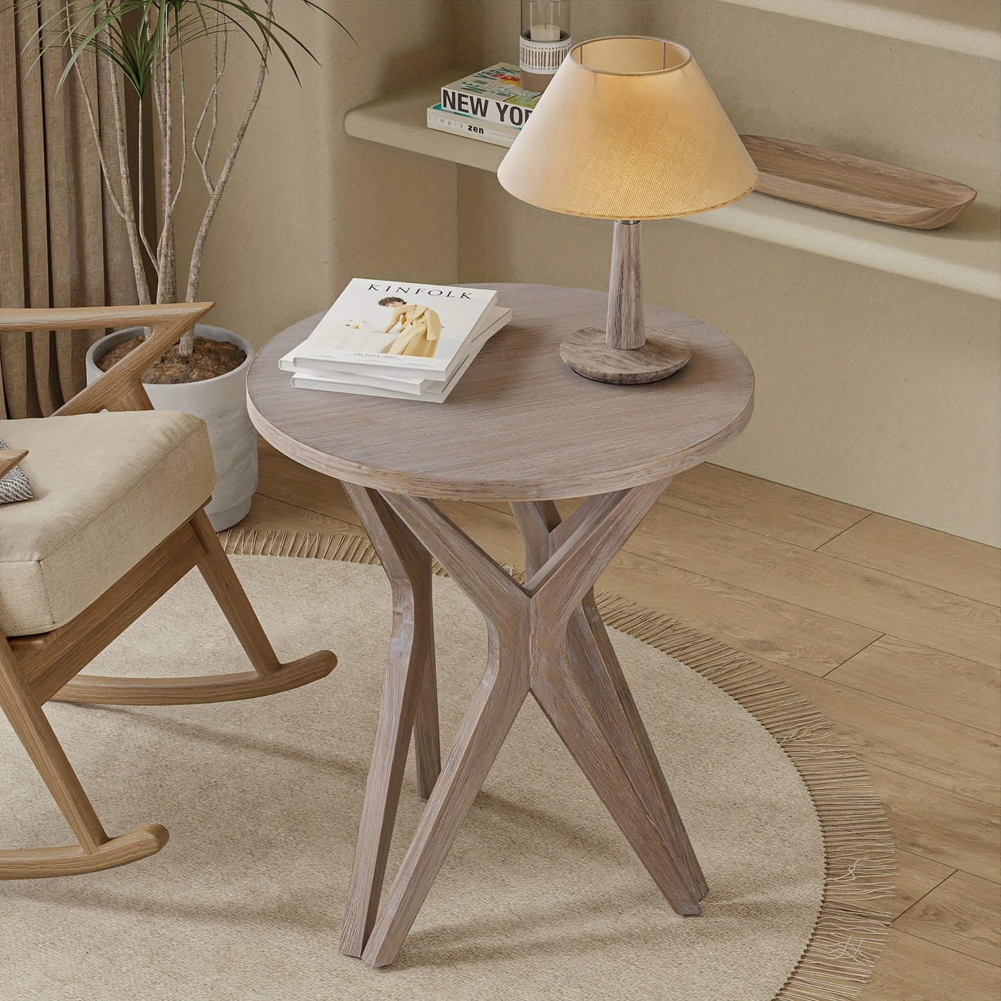 Rustic Round Pedestal End Table