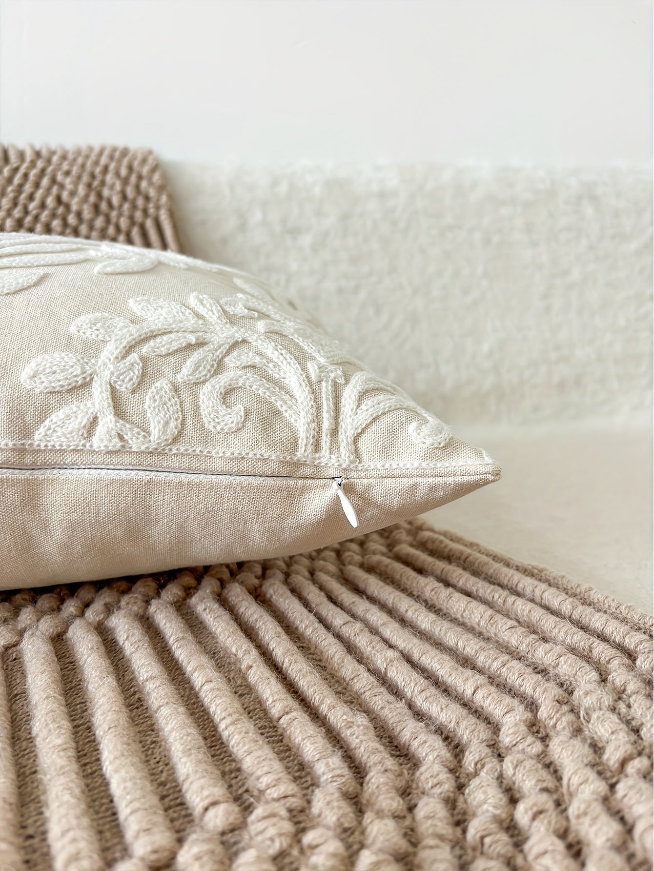 Contemporary Embroidered Floral Throw Pillow Cover