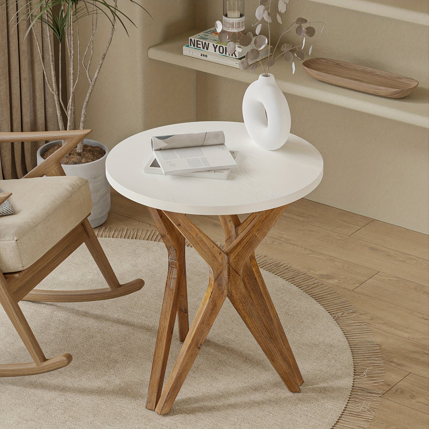 Rustic Round Pedestal End Table