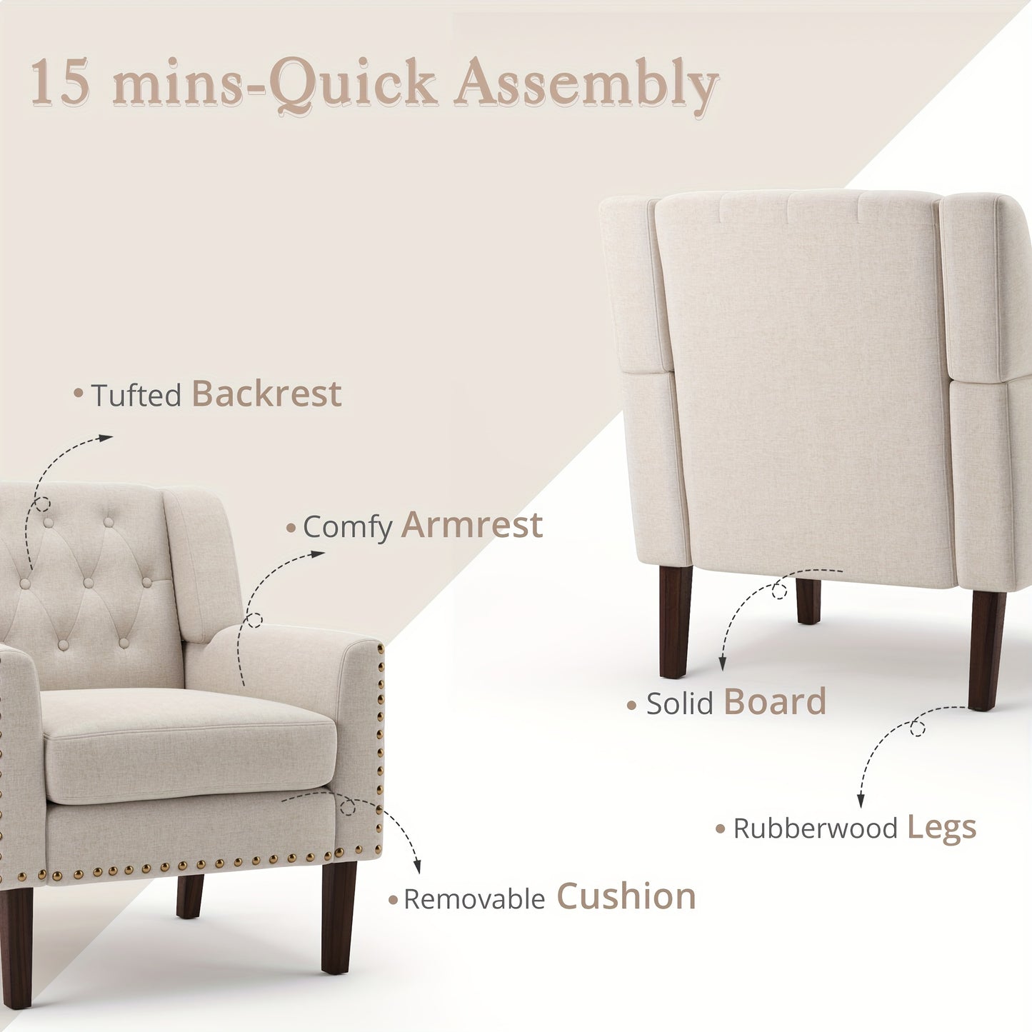 1PCS Luxurious Carbon Gray Tufted Accent Chair