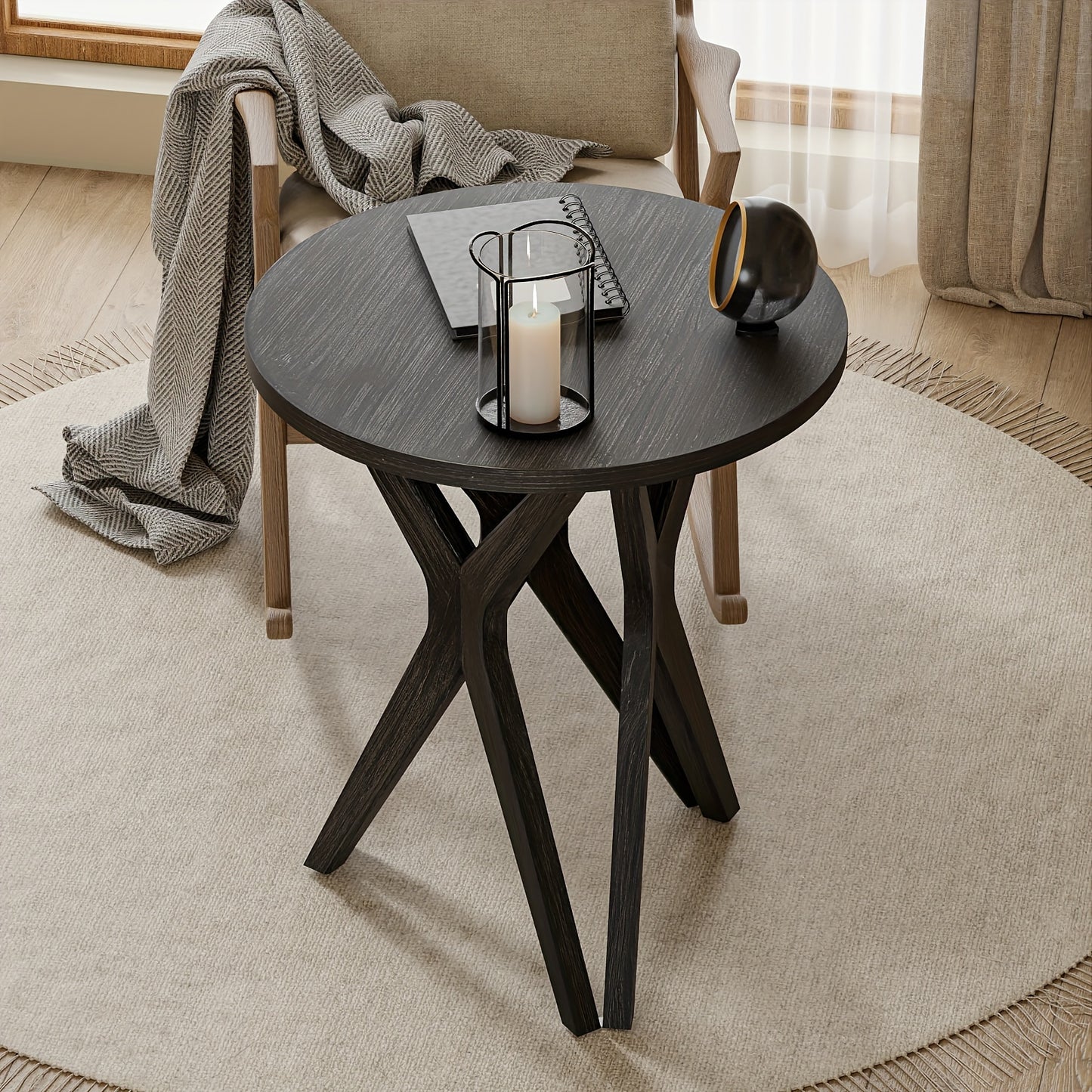 Rustic Round Pedestal End Table