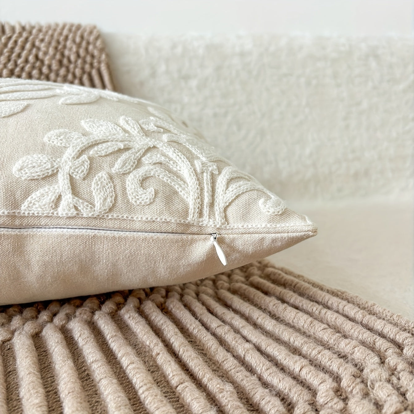 Contemporary Embroidered Floral Throw Pillow Cover