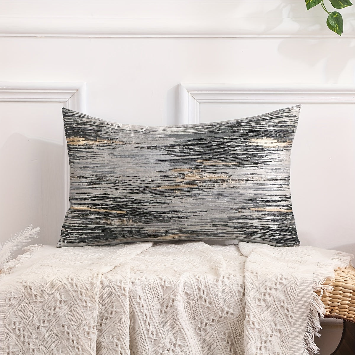 Golden Silk Stripe Jacquard Throw Pillow Covers.