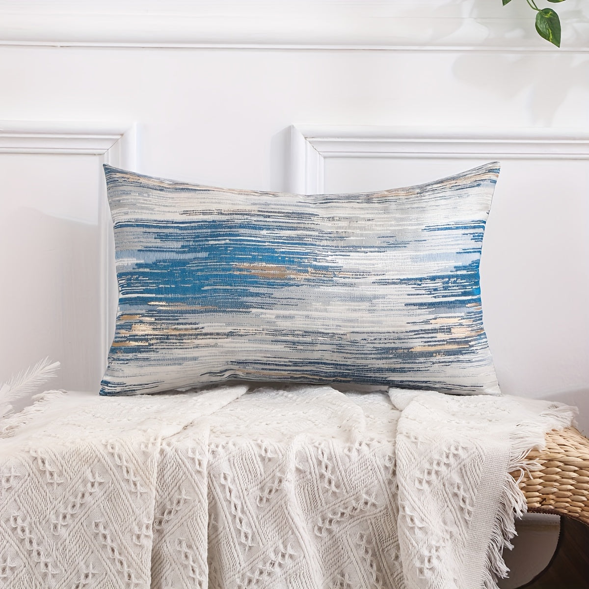 Golden Silk Stripe Jacquard Throw Pillow Covers.