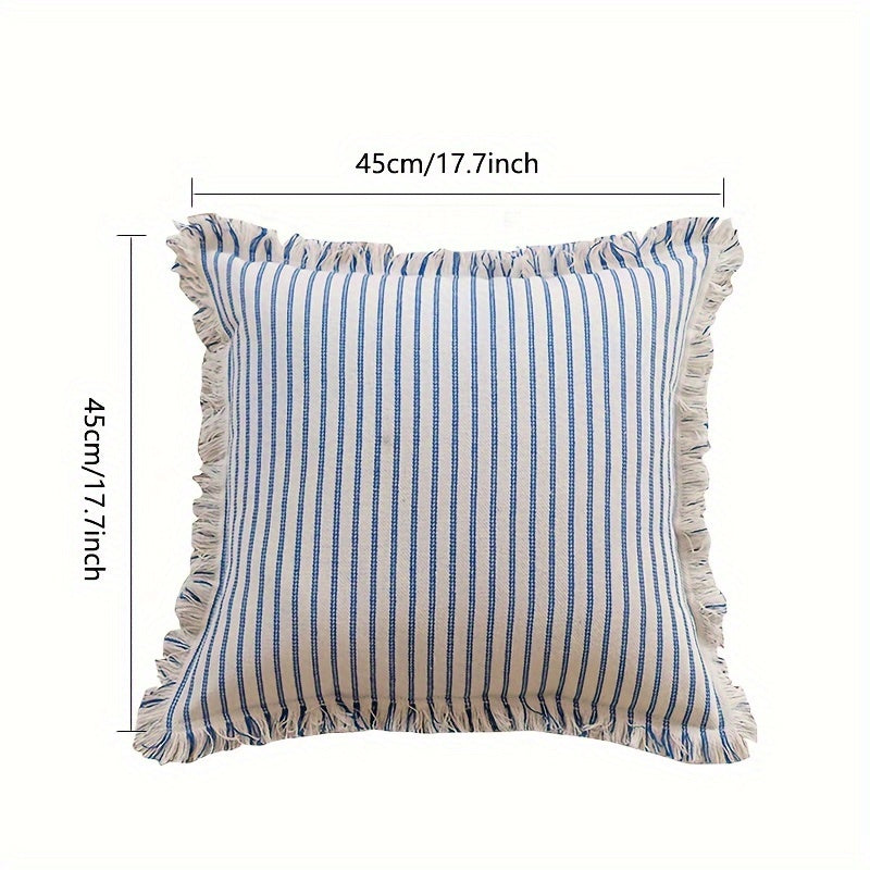 2 Pcs/Set Linen and Cotton Stripe Pattern with Hand-made Tassels Throw Pllow Cover