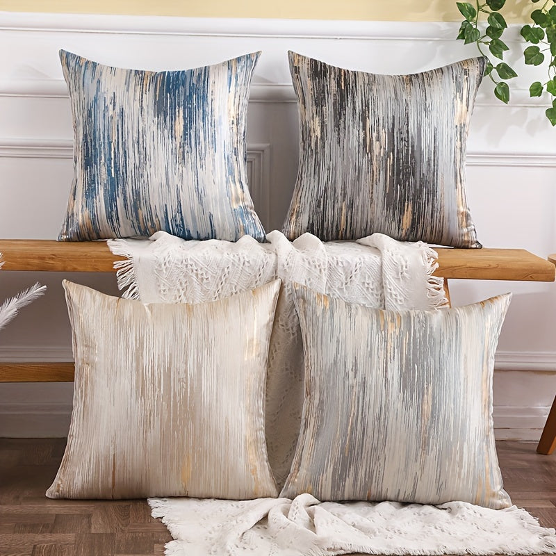 Golden Silk Stripe Jacquard Throw Pillow Covers.
