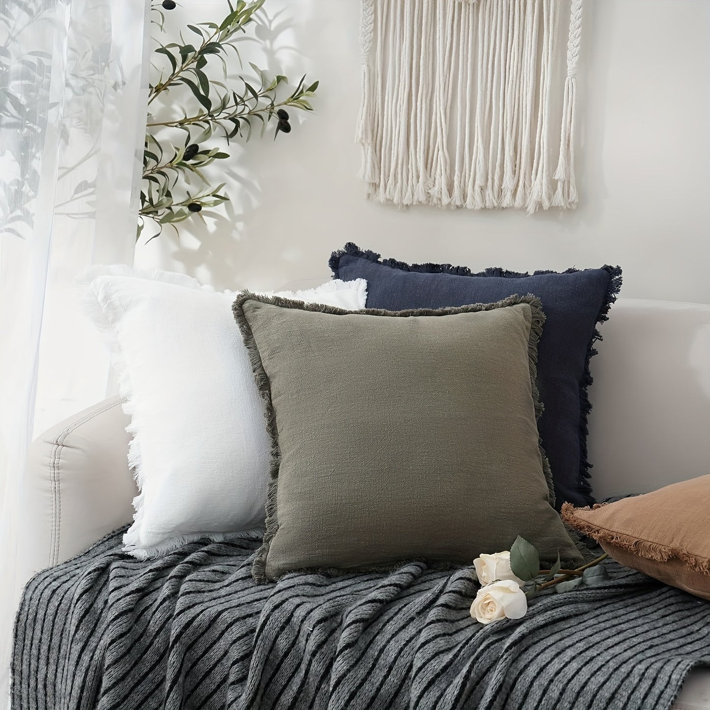 Rustic Fringe Throw Pillow Covers