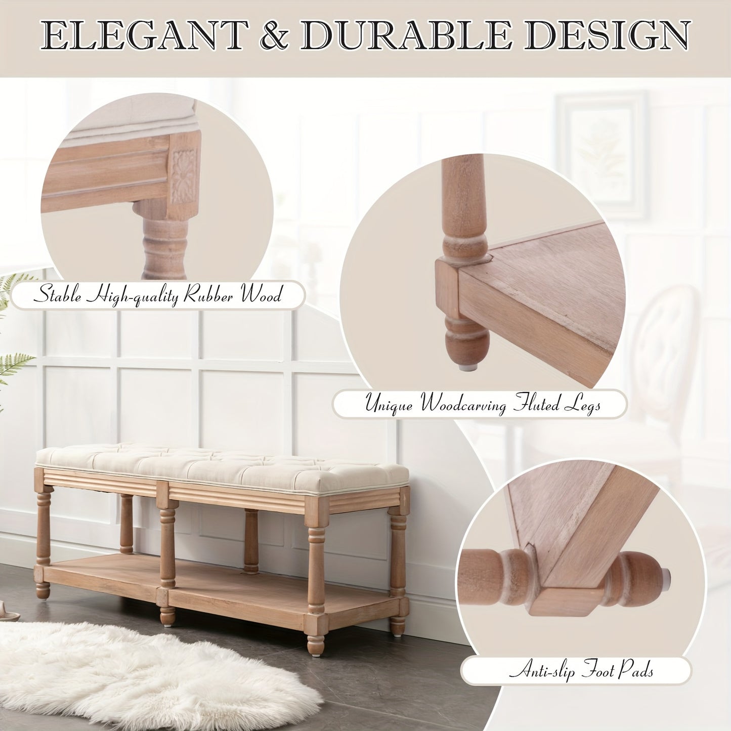 Rustic upholstered bench